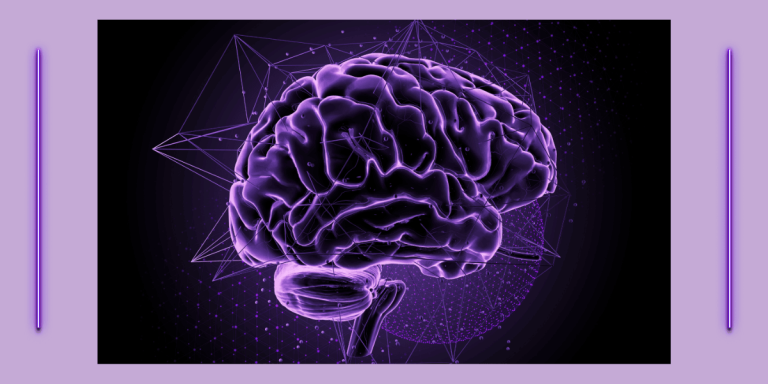 Purple Brain With Geometric Background